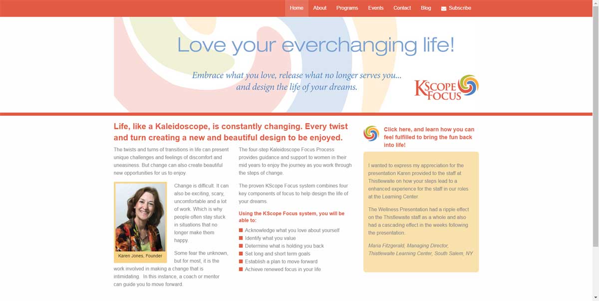 Kaleidoscope Focus Health Coach Website